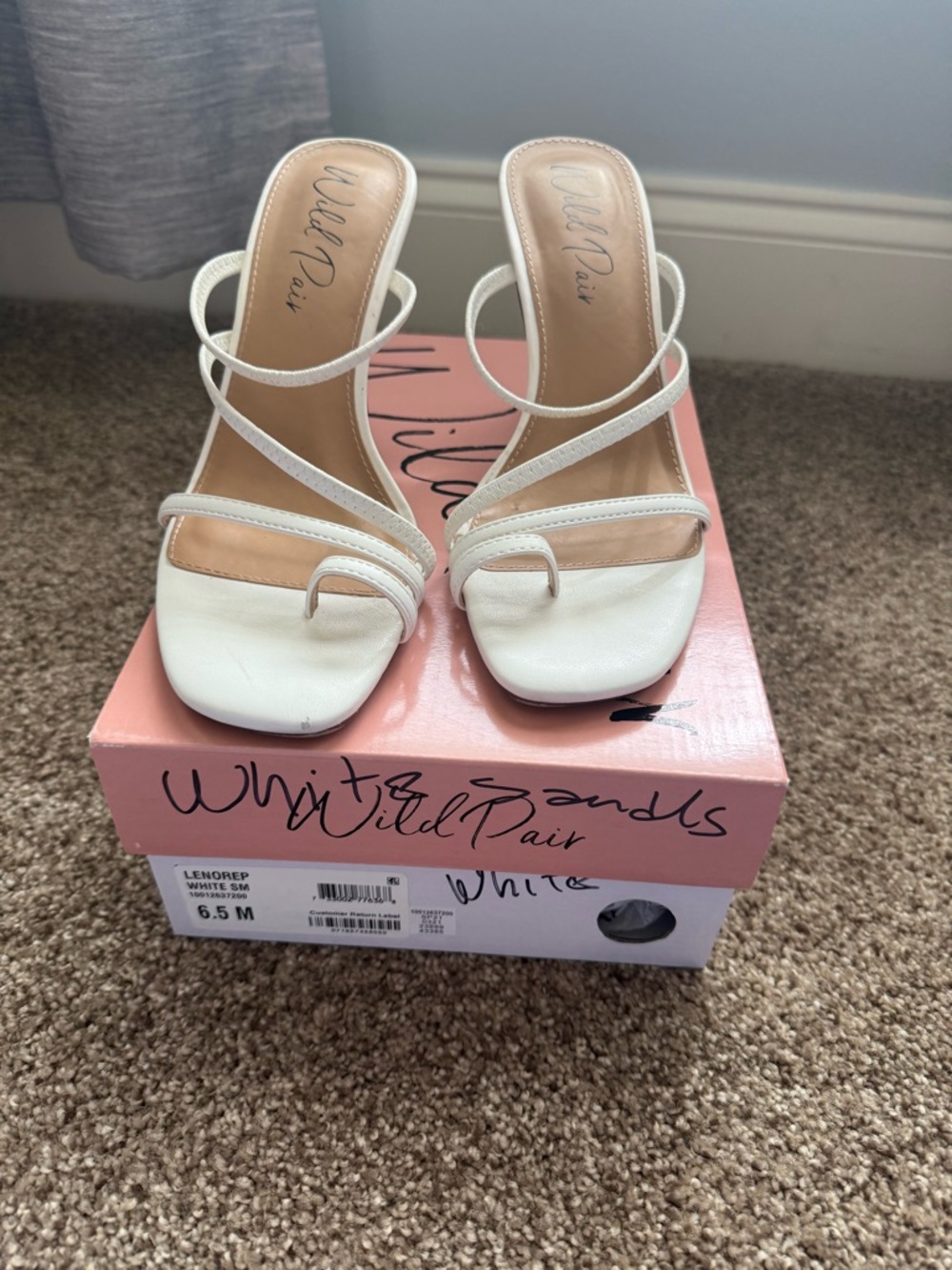 Wild Pair White Multi-Strap Toe-Loop Heeled Sandals
